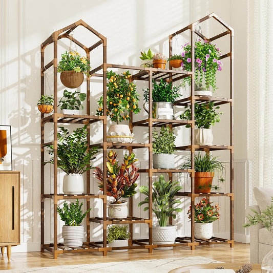 EnHomee Plant Stand Indoor Plant Stands Outdoor Tall Plant Shelf for 15-21 Pots Corner Tiered Plants Stands for Multiple Plants Wood Hanging Plants Holder for Garden Balcony Patio Window Porch