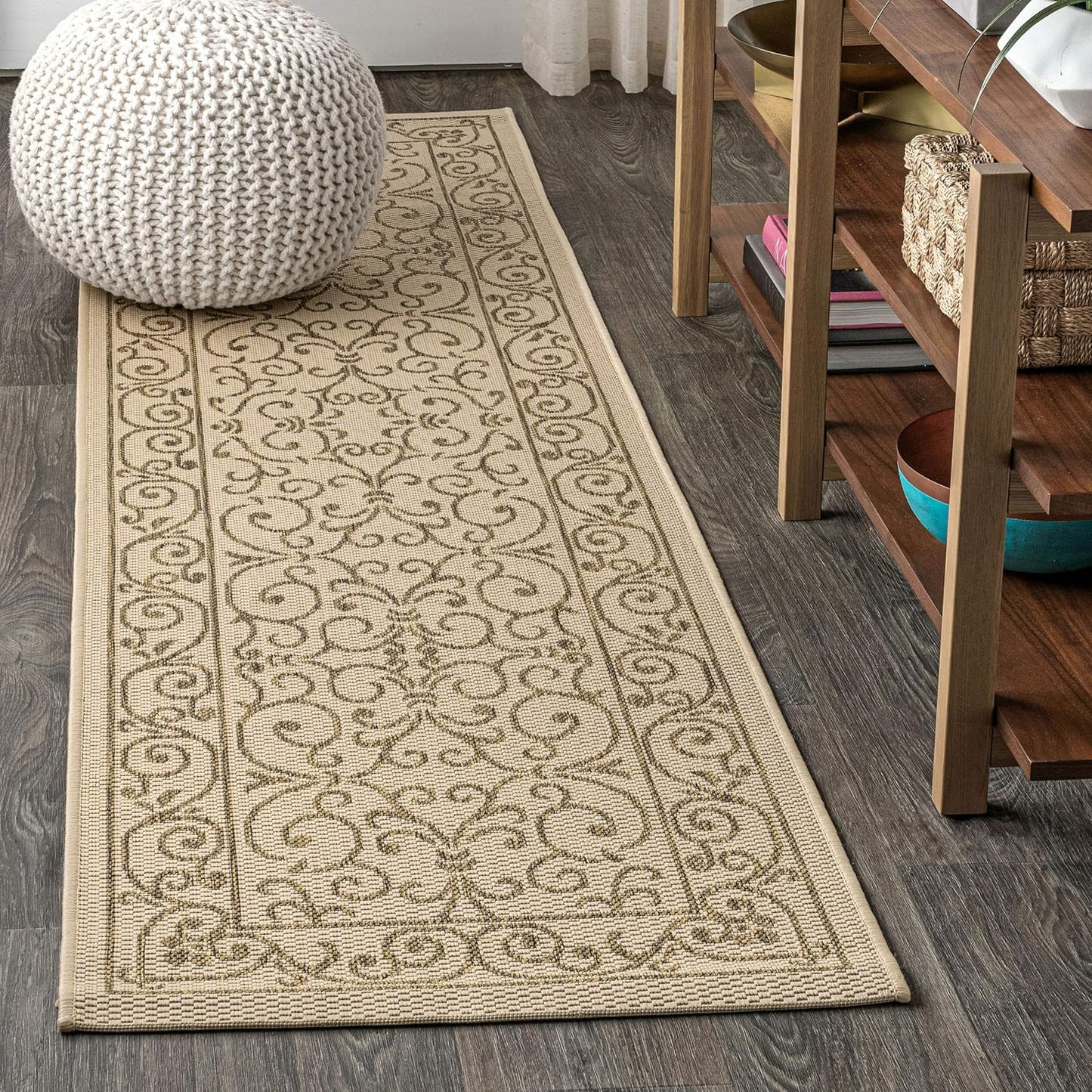 JONATHAN Y SMB106A-28 Charleston Vintage Filigree Textured Weave Indoor/Outdoor Beige 2 ft. x 8 ft. Runner Rug, Classic,Easy-Cleaning,HighTraffic,LivingRoom,Backyard, Non Shedding