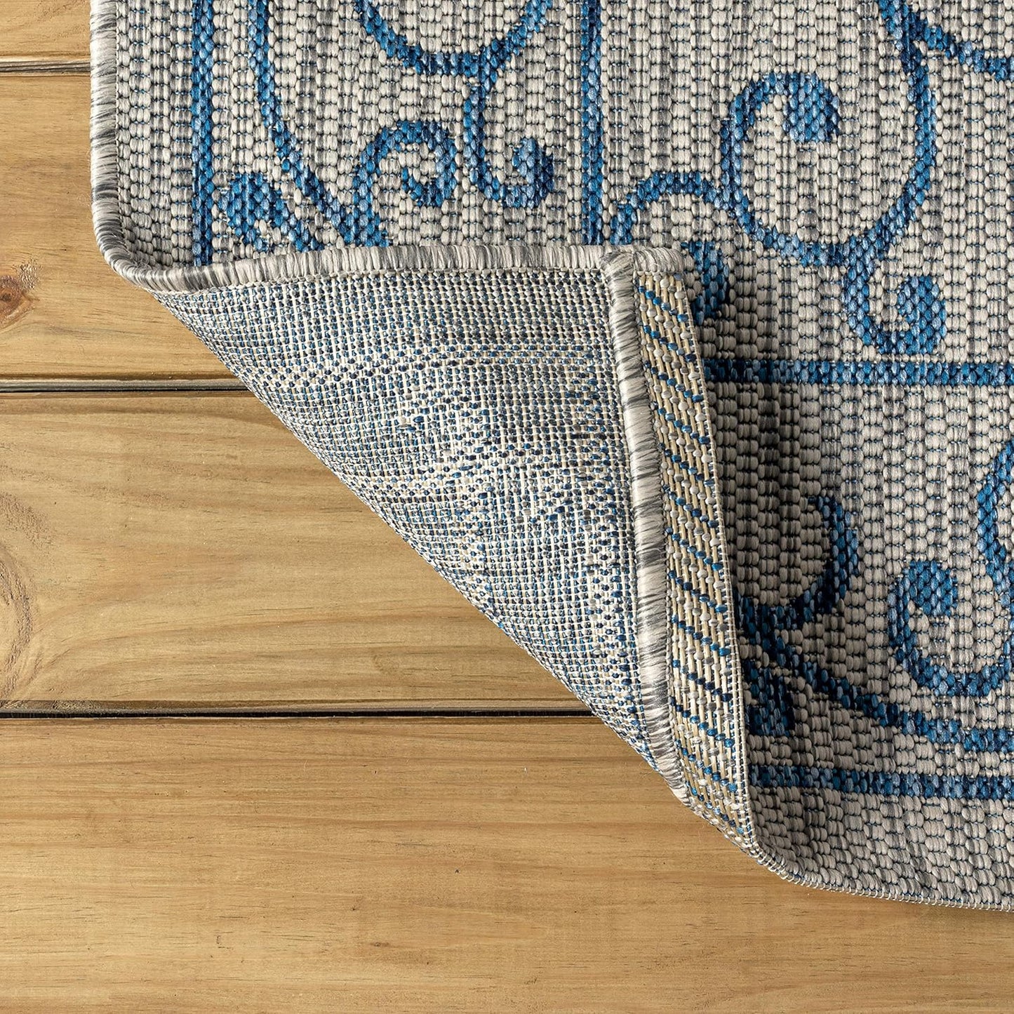 JONATHAN Y SMB106C-210 Charleston Vintage Filigree Textured Weave Indoor Outdoor Runner Rug Classic Coastal Easy-Cleaning Bedroom Kitchen Backyard Patio Non Shedding, 2 X 10, Gray/Navy