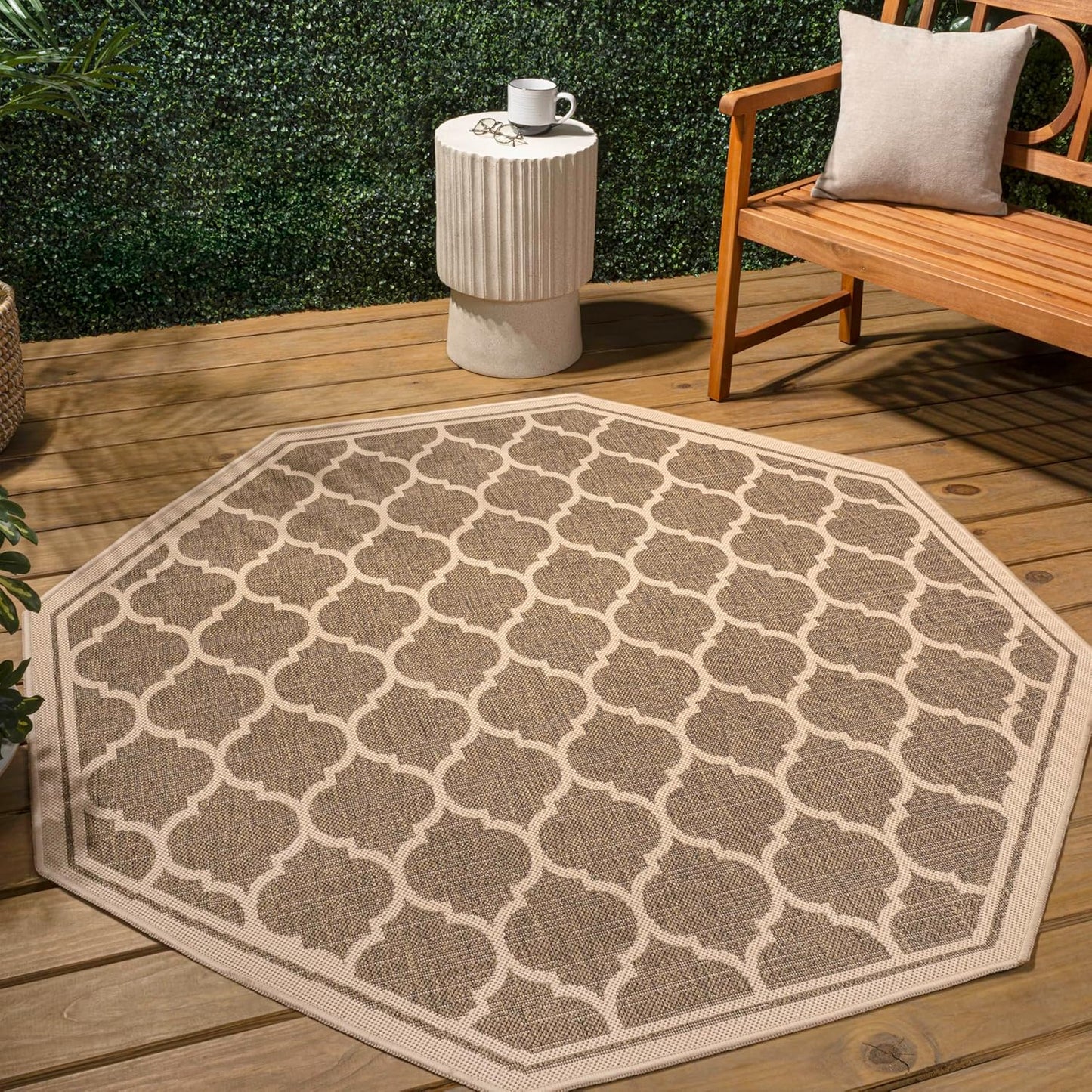 Eyely BMS109A-8TGN Trebol Moroccan Trellis Textured Weave Brown/Beige 8' Octagon Indoor/Outdoor Area Rug, Brown/Beige, 8' Octagon, Indoor/Outdoor, Area Rug
