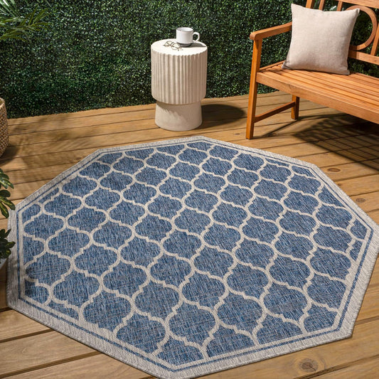 Eyely BMS109D-5TGN Trebol Moroccan Trellis Textured Weave Navy/Gray 5' Octagon Indoor/Outdoor Area Rug, Navy/Gray, 5' Octagon, Indoor/Outdoor, Area Rug