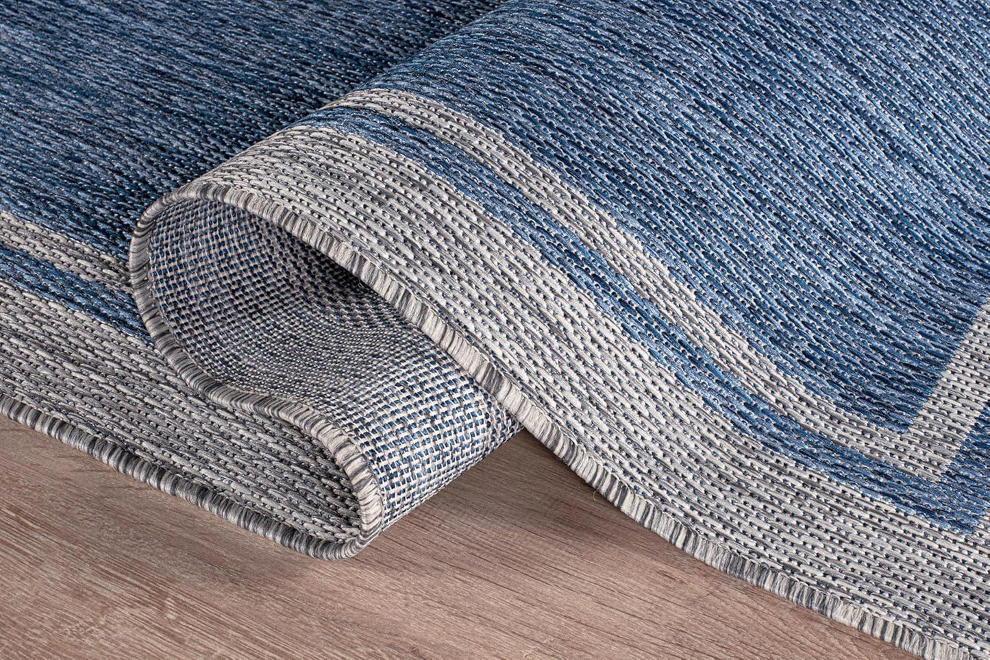 CAMILSON Indoor Outdoor Rug, 10x14 Bordered Navy Blue Gray Modern Large Area Rugs for Indoor and Outdoor Patios, Porches Waterproof Washable Porch Deck Outside Carpet (Bordered Navy, 10 x 14)