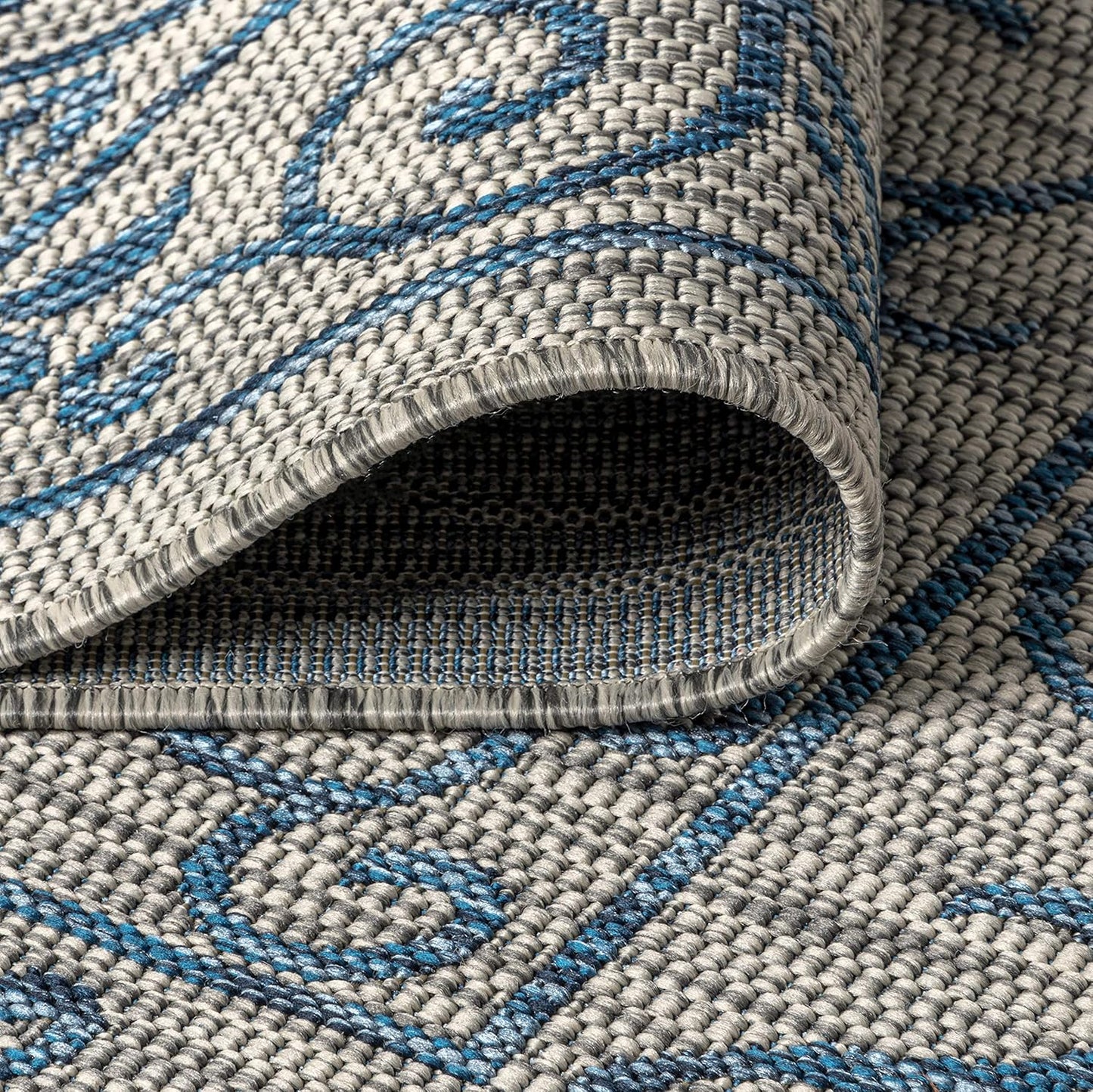 JONATHAN Y SMB106C-210 Charleston Vintage Filigree Textured Weave Indoor Outdoor Runner Rug Classic Coastal Easy-Cleaning Bedroom Kitchen Backyard Patio Non Shedding, 2 X 10, Gray/Navy