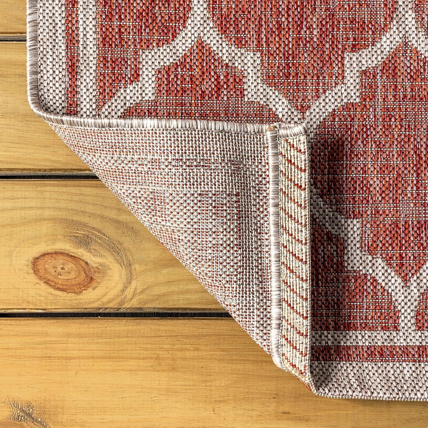 Eyely BMS109C-3R Santa Monica Trebol Moroccan Trellis Textured Weave, Pet Friendly, Non-Shedding, Stain Resistant, Easy-Cleaning, Red/Beige, 3' Round, Indoor/Outdoor, Area Rug