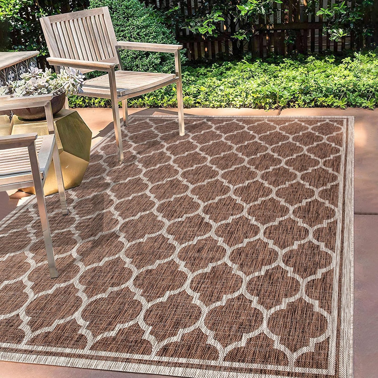 Eyely BMS109B-8 Santa Monica Trebol Moroccan Trellis Textured Weave Indoor/Outdoor Area Rug Coastal;Bohemian, Bedroom, Backyard, Patio, Easy-Cleaning, Non-Shedding, 8 X 10, Espresso/Taupe