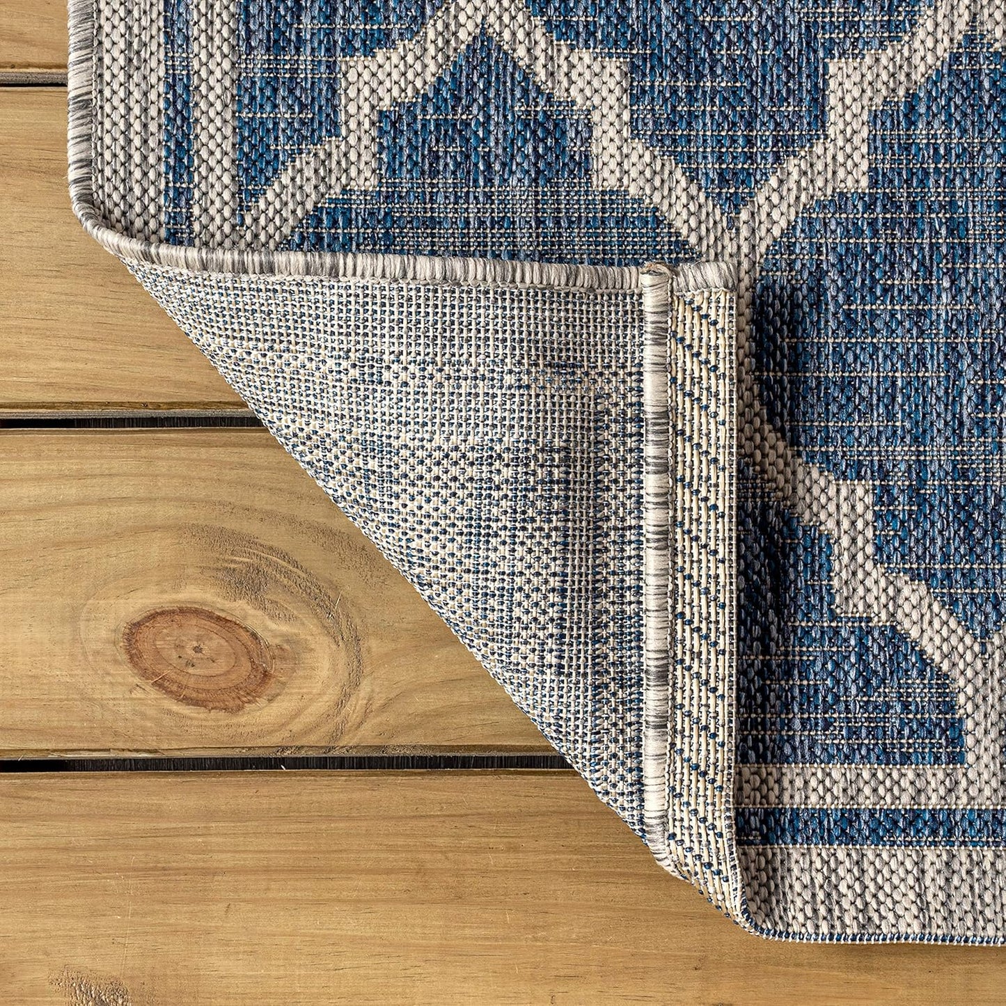 Eyely BMS109D-210 Santa Monica Trebol Moroccan Trellis Textured Weave Indoor/Outdoor Runner Rug Coastal;Bohemian, Bedroom, Backyard, Patio, Easy-Cleaning, Non-Shedding, 2 X 10, Navy/Gray