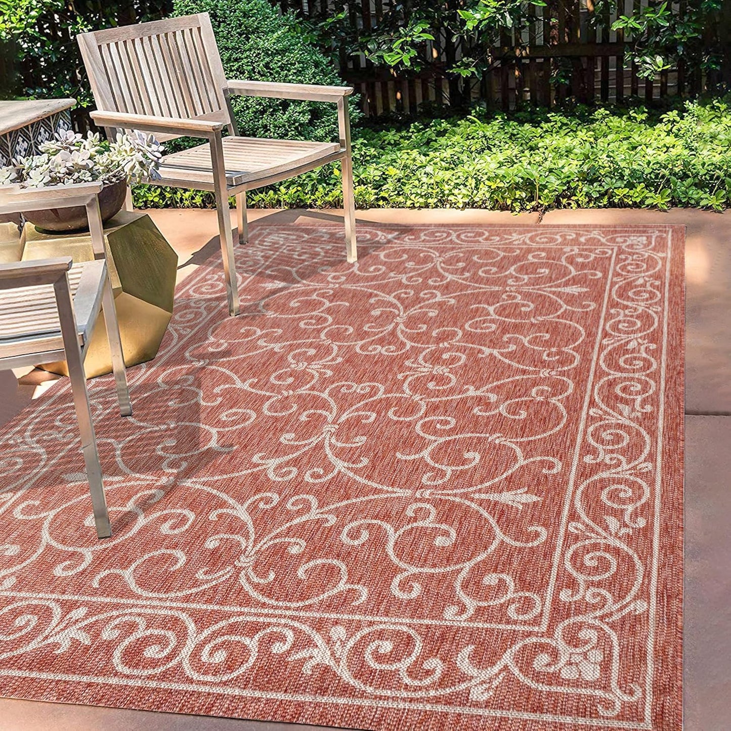 JONATHAN Y SMB106B-8 Charleston Vintage Filigree Textured Weave Indoor/Outdoor Red/Beige 8 ft. x 10 ft. Area Rug, Classic,Easy Cleaning,HighTraffic,LivingRoom,Backyard, Non Shedding
