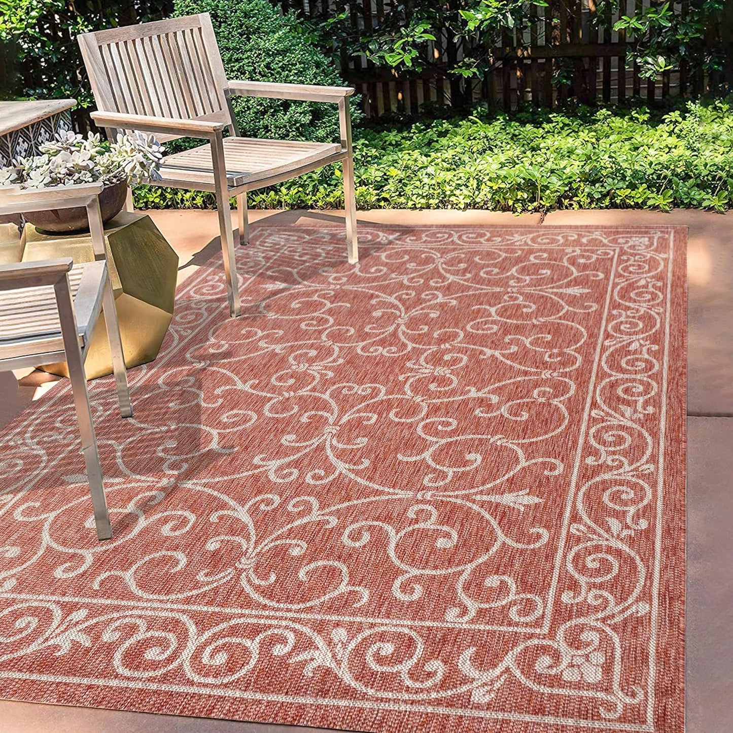 JONATHAN Y SMB106B-4 Charleston Vintage Filigree Textured Weave Indoor/Outdoor Red/Beige 4 ft. x 6 ft. Area Rug, Classic,Easy-Cleaning,HighTraffic,LivingRoom,Backyard, Non Shedding