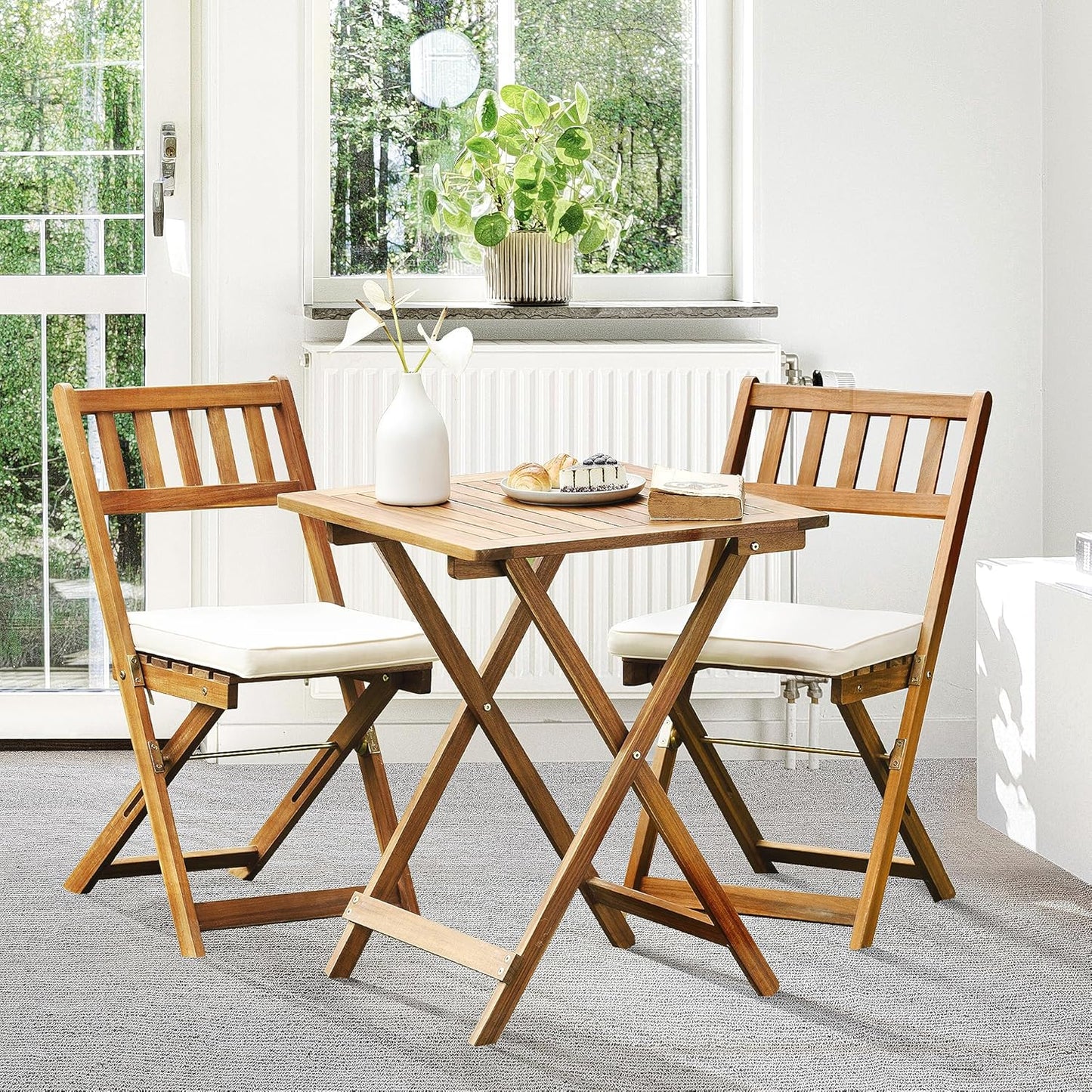 IDZO Heavy Duty 400lbs Capacity Patio Bistro Set 3 Piece Outdoor, Folding Chairs w/Cushion, Square Table - Upgrate 2024